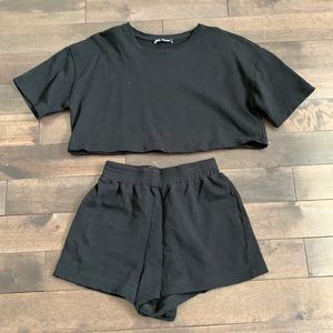 Zara plush shorts and cropped sweatshirt set S